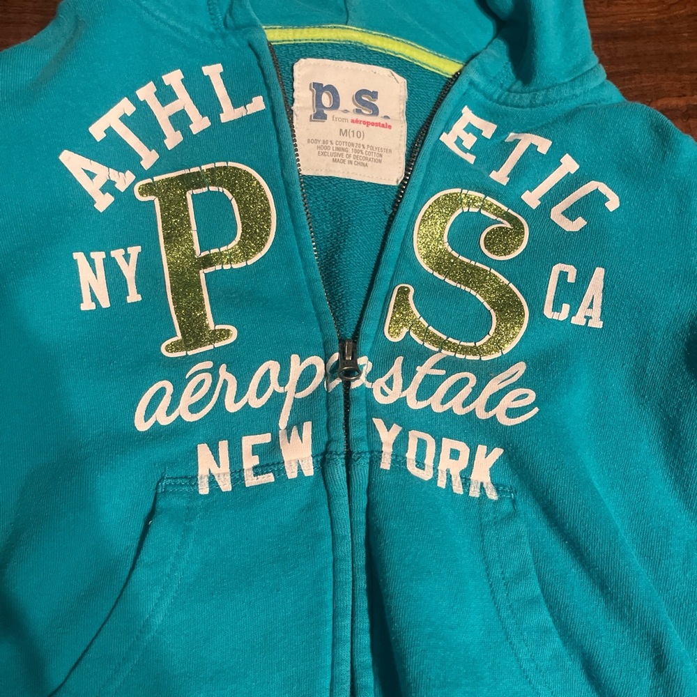 Aeropostale Kids Turquoise Hoodie with Green Accents